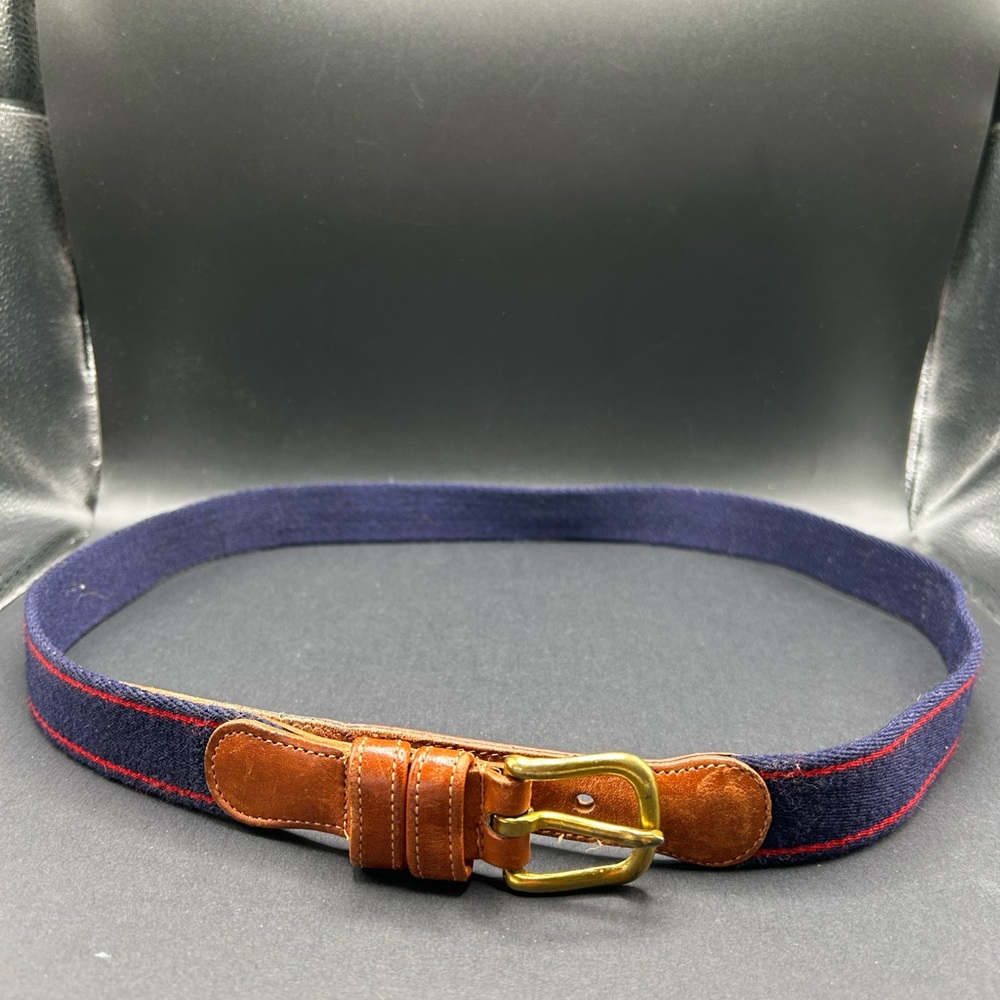 VTG Coach Wool Leather Belt Navy Red Stripe 42” - Picture 5 of 5